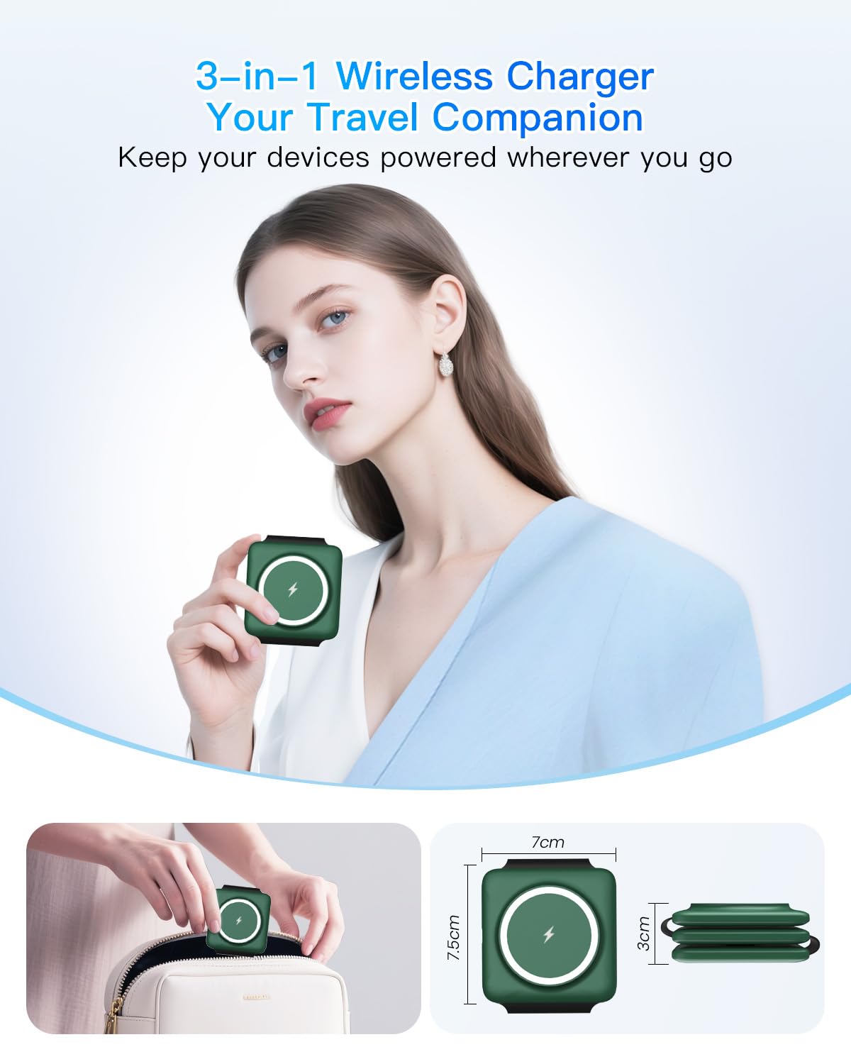 Iseyyox 3 in 1 Wireless Charger for iPhone - Foldable Charging Station Travel Charging Dock Compatible with iPhone 17 16 15 14 13 12 Pro Max Plus