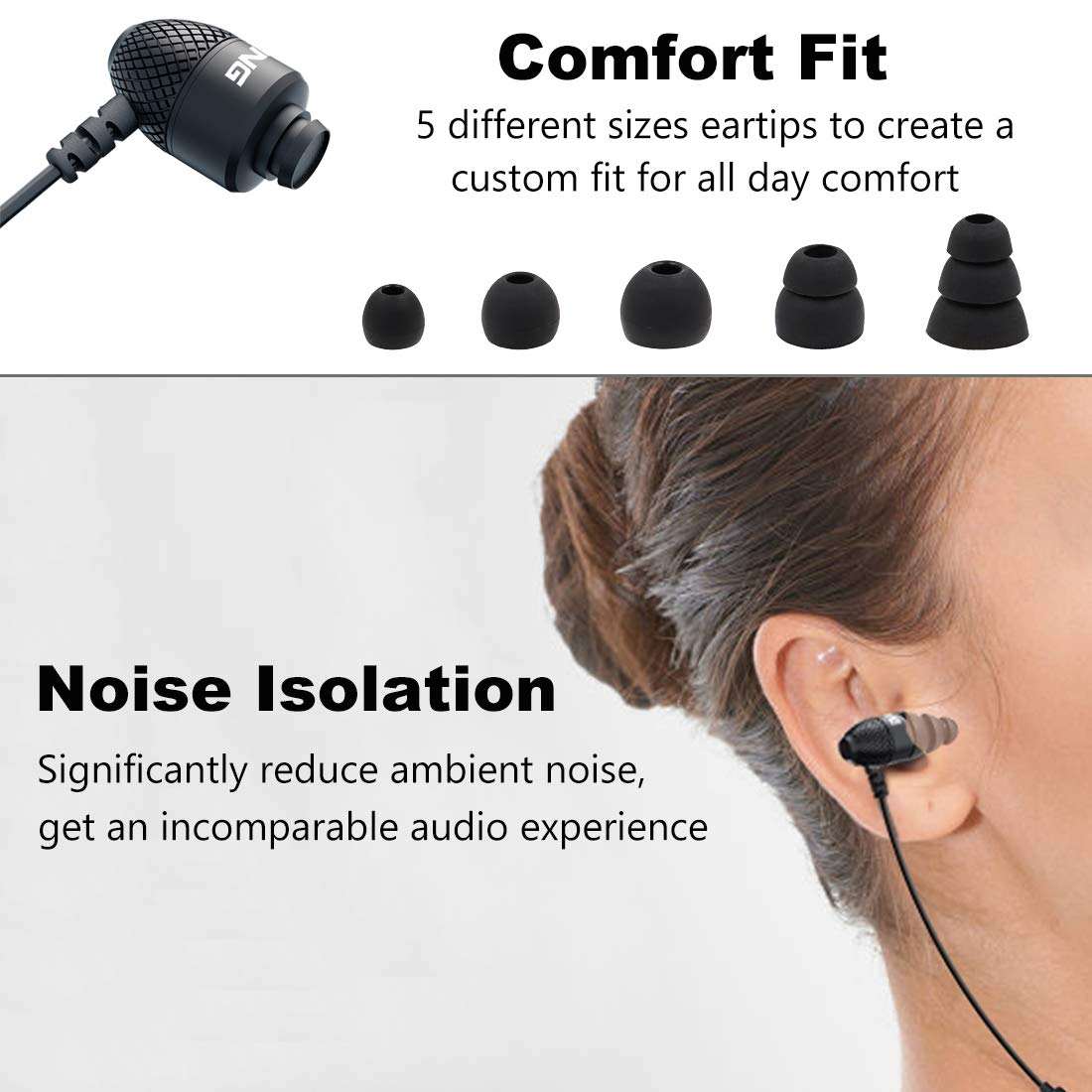 MOXKING Wired Durable Metal Earphones Earbuds w Microphone and Volume Control, Deep Bass Clear Sound Noise Isolating in Ear Headphones, Ear Buds