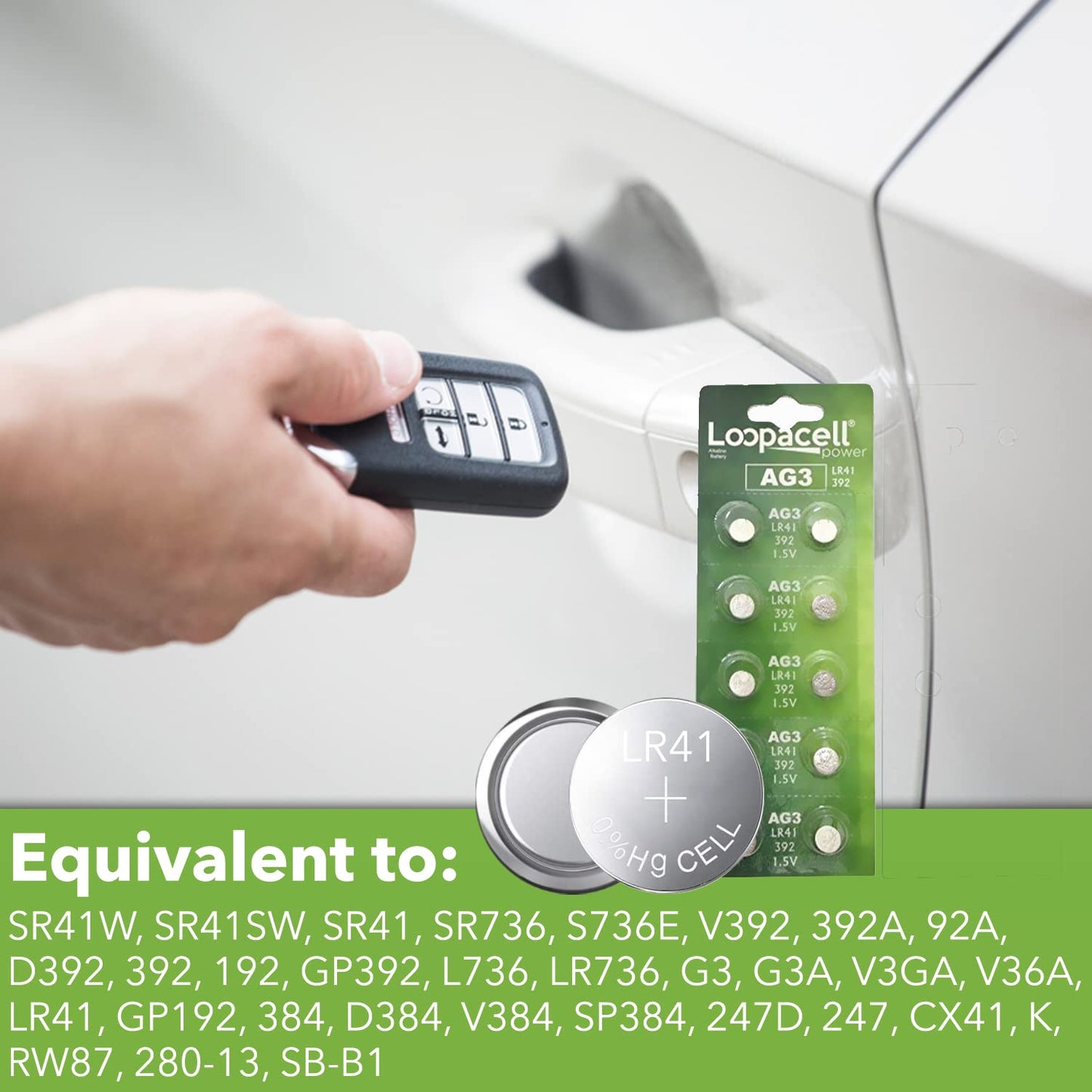 LOOPACELL AG3 LR41 Batteries - AG3 392 384 192 Battery - 1.5V Alkaline Button Coin Cell Batteries (10 Count (Pack of 1))
