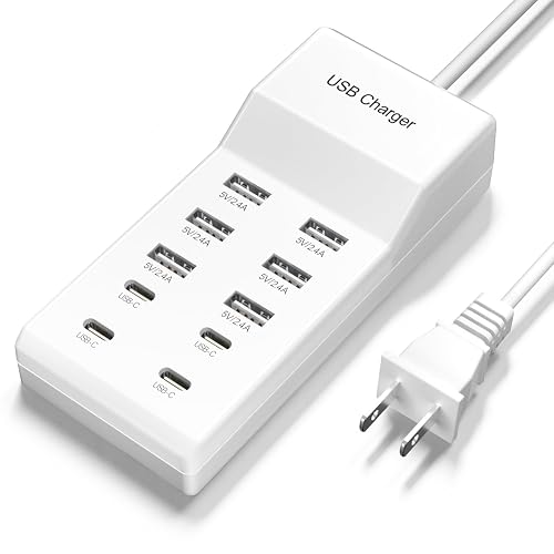USB C Charger, 50W 10 Ports USB C Charging Station, USB C Charger Block, USB Charger Multiple Devices, USB Power Plug Desktop Charger Hub, USB Wall