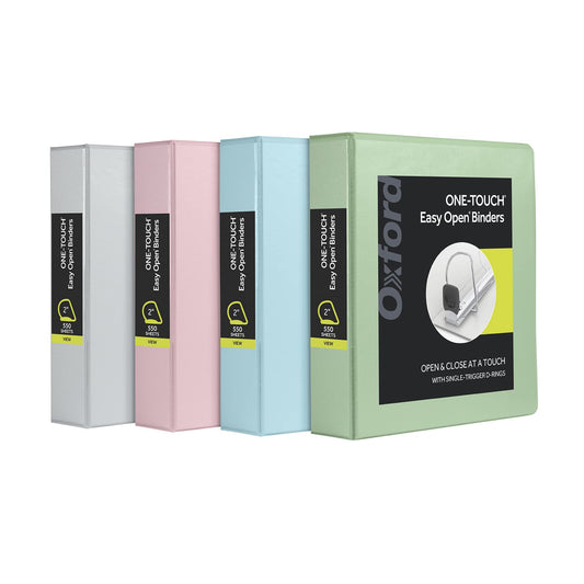 Oxford 3 Ring Binders, 2 inch ONE-Touch Easy Open D Rings, 3-Sided View Binder Covers, Binders for School, Xtralife Hinge, Non-Stick, PVC-Free