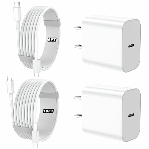 iPhone Charger, 2 Pack PD 20W Adapter Wall Fast Charger with 6&10ft White USB C Cable Compatible with iPhone17 16/15/iPad