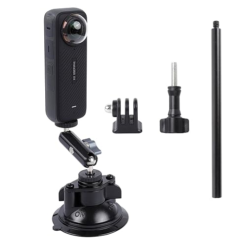Suction Cup Mount for Insta360 One X5 X4 X3 X2 Go3, Car Windshield Window Sunroof Mount with Phone Holder Adapter Compatible with GoPro Hero 12 11 10