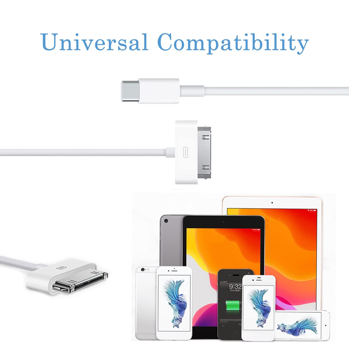Arbove USB-C to 30 Pin Cable, 3ft Type-C to 30 Pin Cable Mains Charging Syncing Old Pad Phone Pod