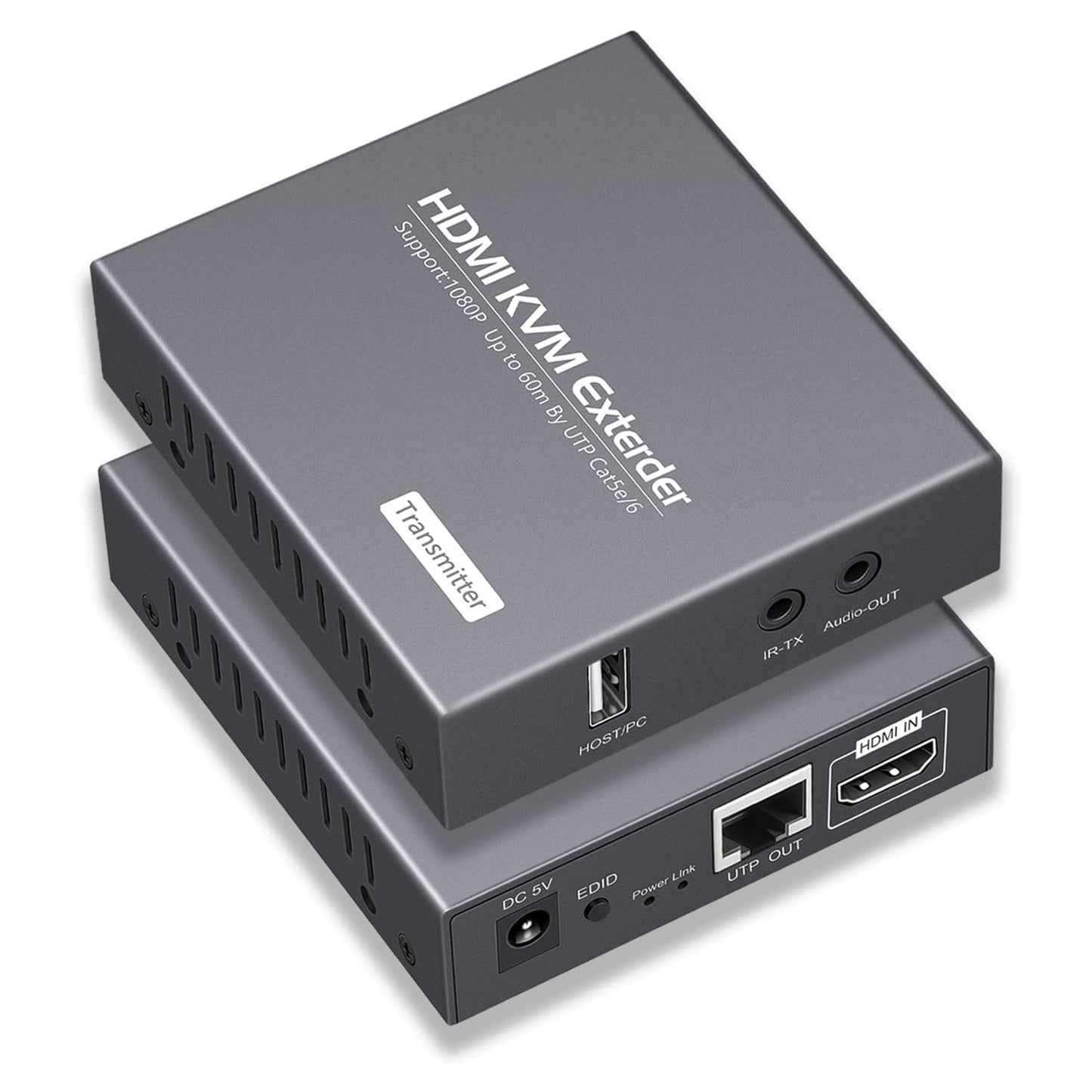 HDMI KVM Extender Over Cat5e/6 1080P Transmits Up to 196ft/60m, with 2 USB Ports Supports Mouse and Keyboard Remote Control, Feature Audio Extractor