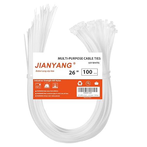 26 Inch White Long Zip Ties,60 LBS Tensile Strength Heavy Duty Large Cable Wire Ties With Self-Locking Adjustable More Durable Nylon Tie Wraps