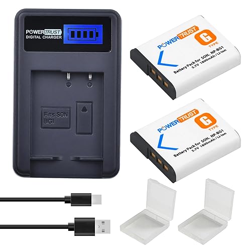 Powertrust 2 Pack NP-BG1 NP-FG1 BG1 Camera Battery and LCD USB Charger For Sony DSC W130 W210 W220 W300 H10 H50 H70 W290 HX7 HX10 HX30 WX10 H55 HX9