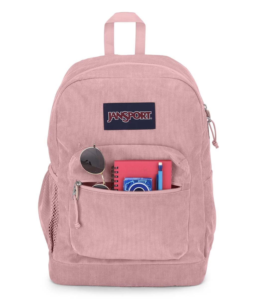 JanSport Cross Town Plus Remix Backpack - Padded Back Panel, Laptop Sleeve, and Front Pocket Organizer - Misty Rose Corduroy