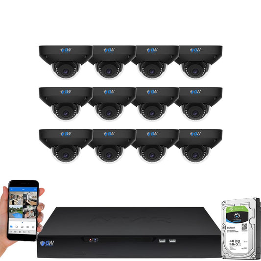 GW Security 16 Channel NVR UltraHD 4K Face Recognition NDAA & TAA Compliant Security Camera System with 12 x 8MP @25FPS Outdoor & Indoor PoE Dome