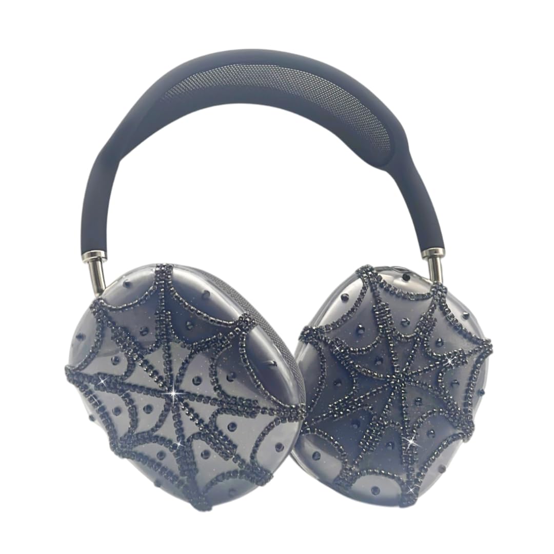 Rhinestones Spider Web AirPods Max Cover Black Glittering Headphones Case for Apple Airpods Max Cute Airpod Pro Max Ear Covers Protective Accessories