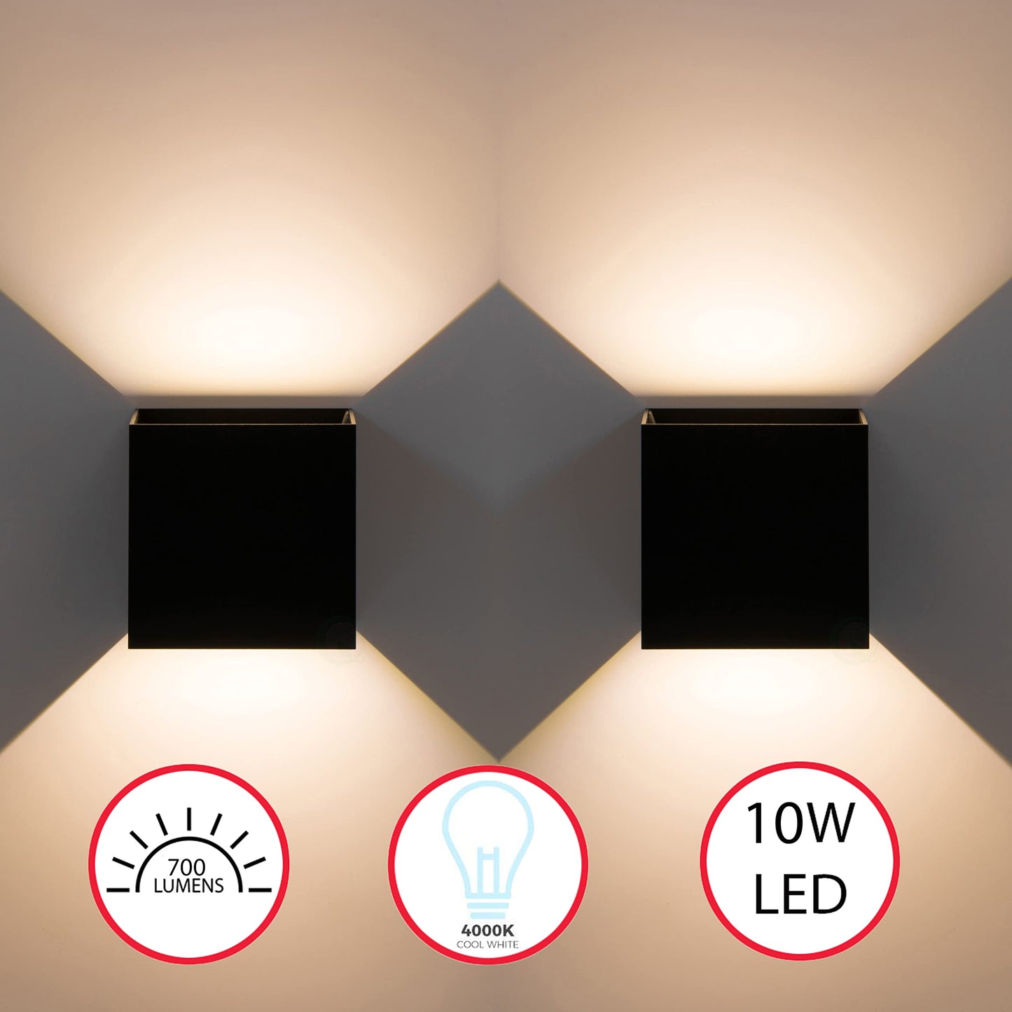 Modern Wall Sconce LED Waterproof Wall Lamp Aluminum with Adjustable Beam 10-Watt 4000K Cool White Indoor Outdoor for Bathroom Bedroom Corridor Living