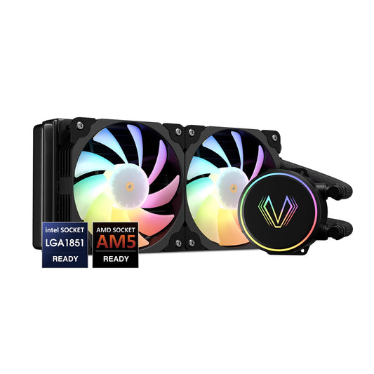 Vetroo V240 Black Liquid CPU Cooler 240mm Addressable RGB Pump & PWM Fans 250W TDP AIO Water Cooling w/Controller Hub for Intel LGA