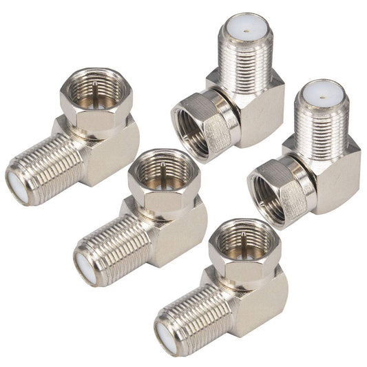 Kaunosta 90 Degree Coaxial Connector 5PCS F Type Right Angle Female to Male RG6 Cable Coax Connector TV Adapter L Shape Nickel-Plated for Wall Mounted