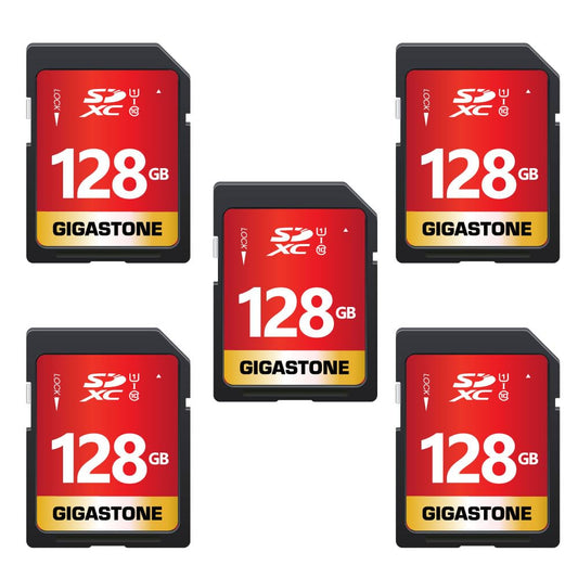 GIGASTONE 128GB SD Card 5-Pack UHS-I U1 Class 10 SDXC Memory Card Full HD Video for Canon Digital Camera, Full-Sized SD Card, with 5 mini case