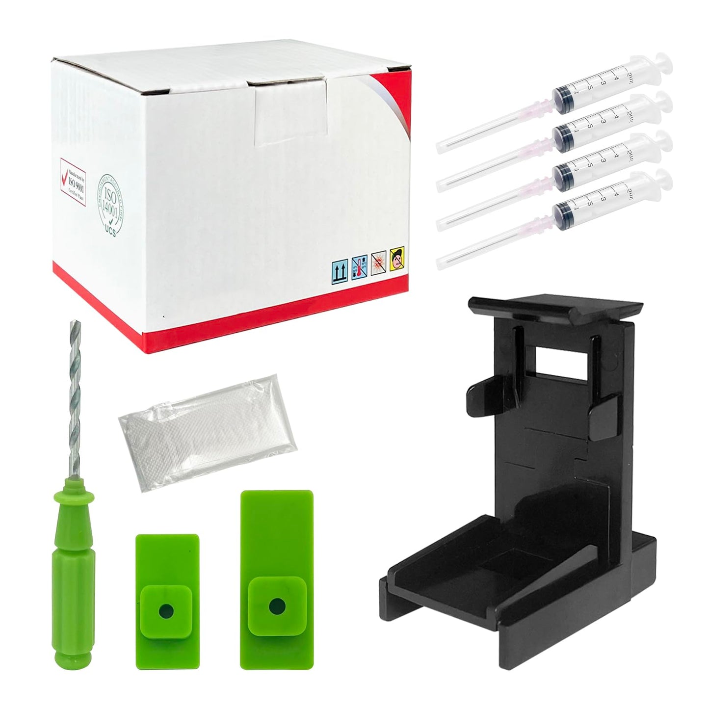 Dikarsum 5 in 1 Ink Refill Tools Compatible with Hp Inkjet Ink Cartridges (Ink Cartridge Holder,Hand Drill,Gloves,Ink pad,Syringes)