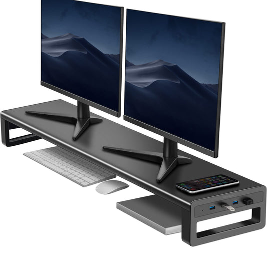 Vaydeer Dual Monitor Stand Computer Riser with USB 3.0 Hub Ports, Double Metal Stand for 2 Computer, TV, PC, Printer, Multi Media Speaker