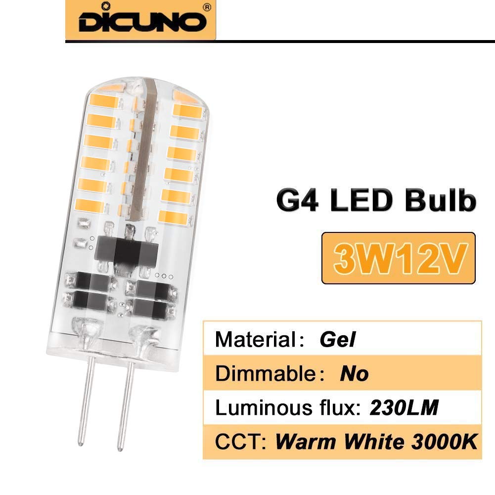DiCUNO G4 LED Bulb 12V, 20W Equivalent, Warm White 3000K, 230LM,10-Pack