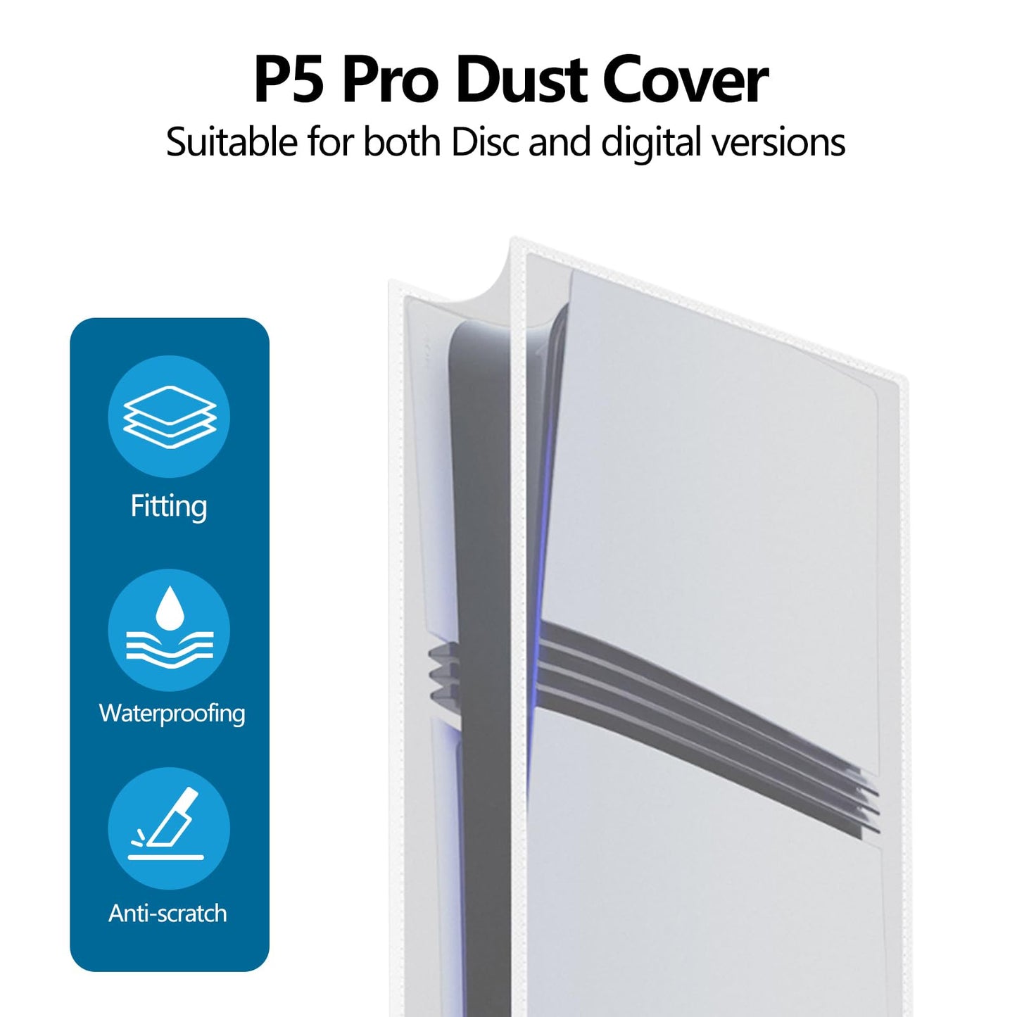 Transparent Dust Cover for PS5 Pro/PS5 Slim/PS5, Waterproof, Anti Scratch (White)