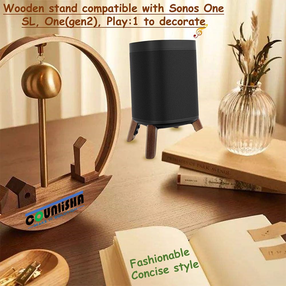 Real Wood Stand Compatible for Sonos One, One SL, Play:1 Home Speaker,Tripod Mount Accessories Protect Sonos get Better Sound,Secure Stable Sturdy