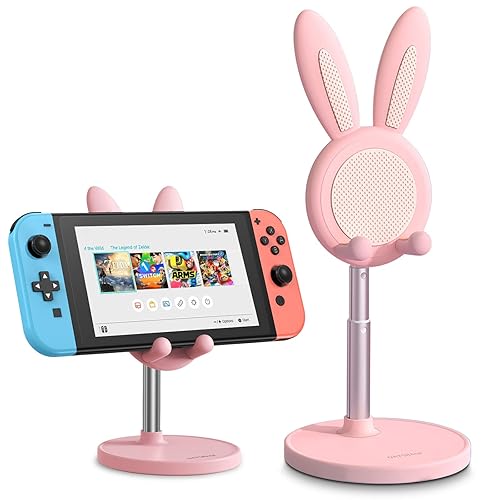 OATSBASF Cell Phone Stand, Adjustable Cute Bunny Phone Stand for Desk, Kawaii Phone Holder Stand, Compatible with All Mobile Phones, iPhone, Kindle