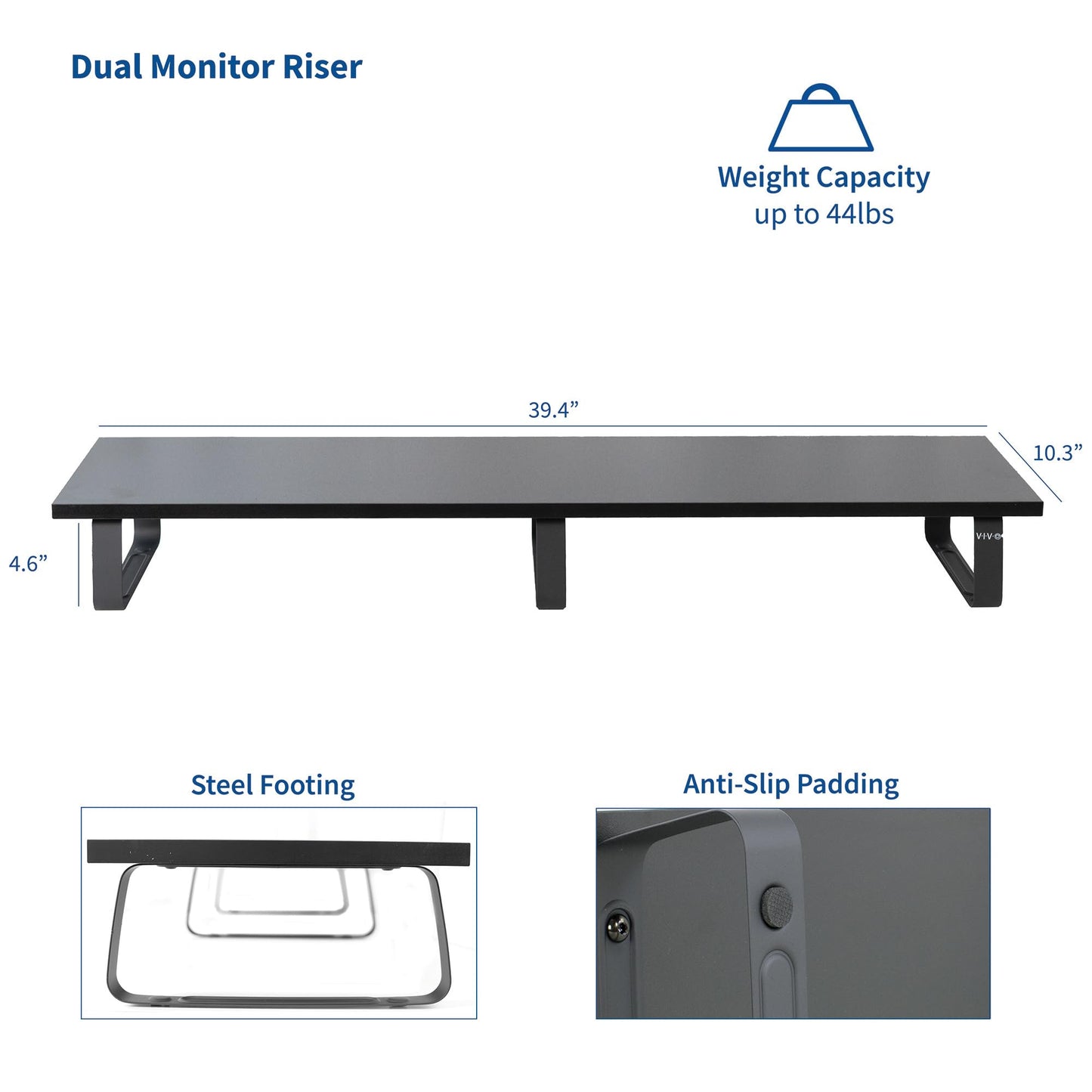 VIVO 39 inch Extra Long Monitor Stand, Wood & Steel Desktop Riser, Dual Screen, TV, Keyboard, Laptop, Ergonomic Desk and Tabletop Organizer, Black