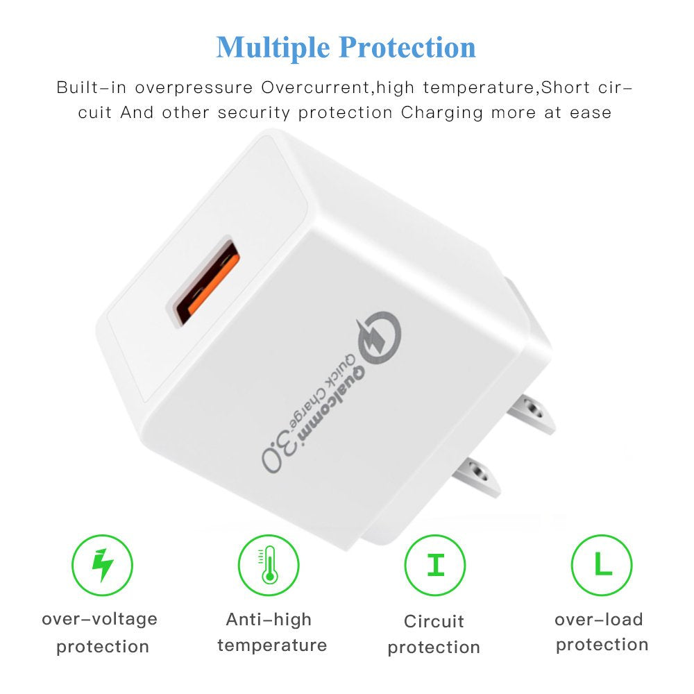 Quick Charge 3.0, 18W USB Wall Charger QC 3.0 Adapter 3A Fast Charger Compatible with iPhone 12 11 Pro X XR XS Max | Galaxy S21 S20 FE S10 S10e S9 S8