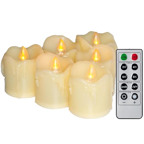 6 Battery Operated LED Votives with Remote Timer Small Unscented Flickering Flameless Electric Candles for Kitchen Home Decor Baptism Wedding Party