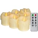 6 Battery Operated LED Votives with Remote Timer Small Unscented Flickering Flameless Electric Candles for Kitchen Home Decor Baptism Wedding Party