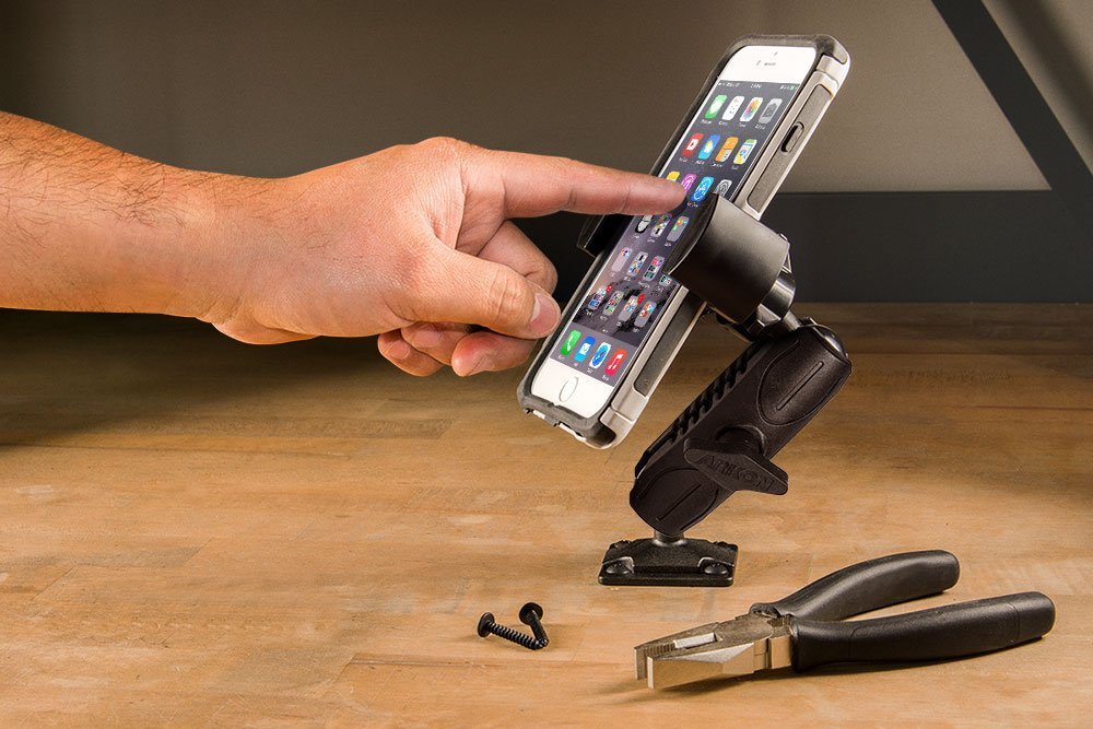 ARKON Mounts RoadVise Phone Holder with Drill Base and Adjustable Arm | Universal Phone Mount | Adjustable Arm | Strong Drill Base | Compatible