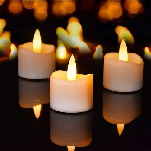 SingTok 12 Set LED Timer Tea Lights Battery Operated, Flameless Timer Votive Tealight flickering Fake Candles Bulk for Christmas Halloween Decoration