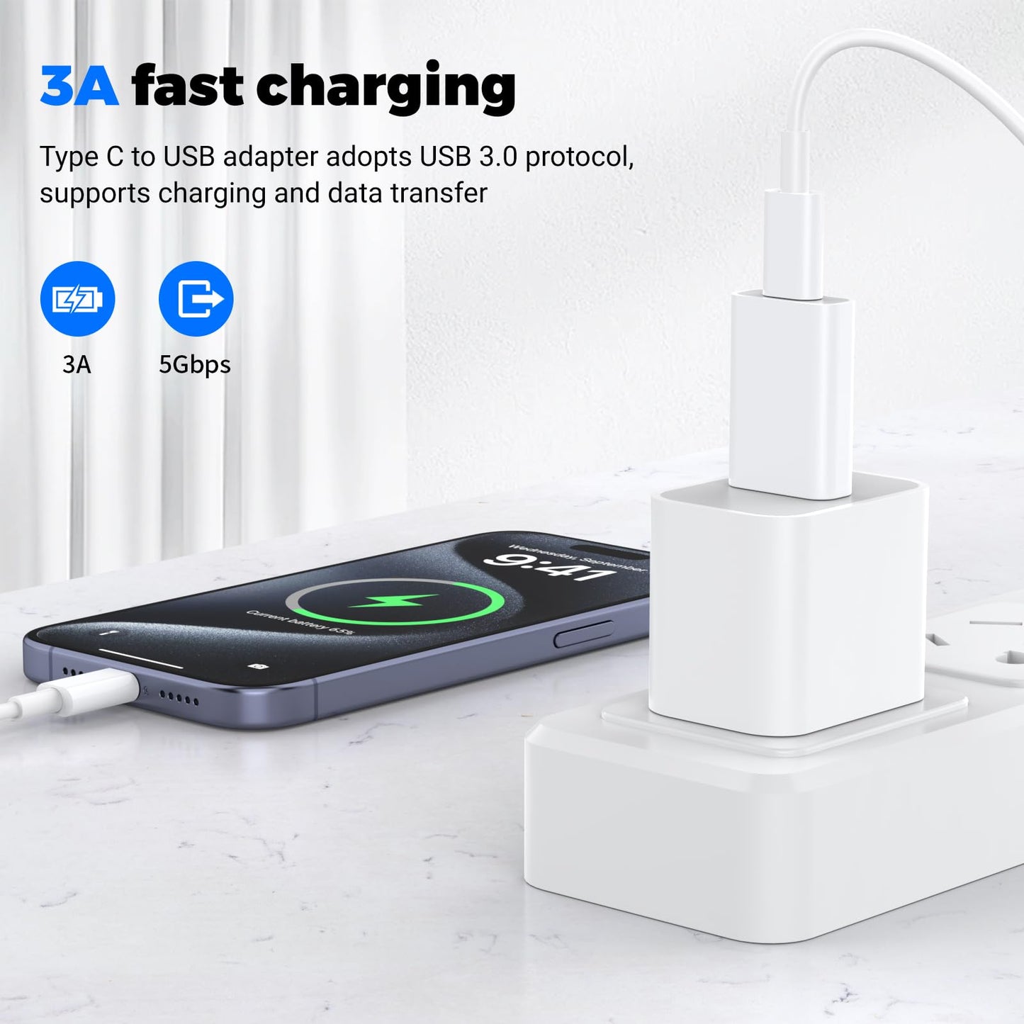 USB to USB C Adapter 2 Pack, USB-C Female to USB Male Adapter,OTG Charger Converter Compatible for Apple Watch Ultra iWatch/iPhone/Pro Max…