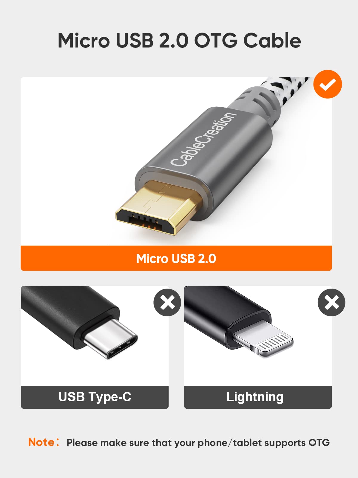CableCreation USB to Micro USB Adapter, 0.15m, Male to Female, for Micro-B Devices, Flash Drive, Mouse, Keyboard, Game Controller, Aluminum Space Gray