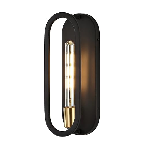 JONATHAN Y 4.75" Black/Brass Gold LED Wall Sconce, 1-Light Mid-Century Lamp for Bathroom Vanity, Bedroom, Hallway, Dimmable Bohemian Metal Fixture