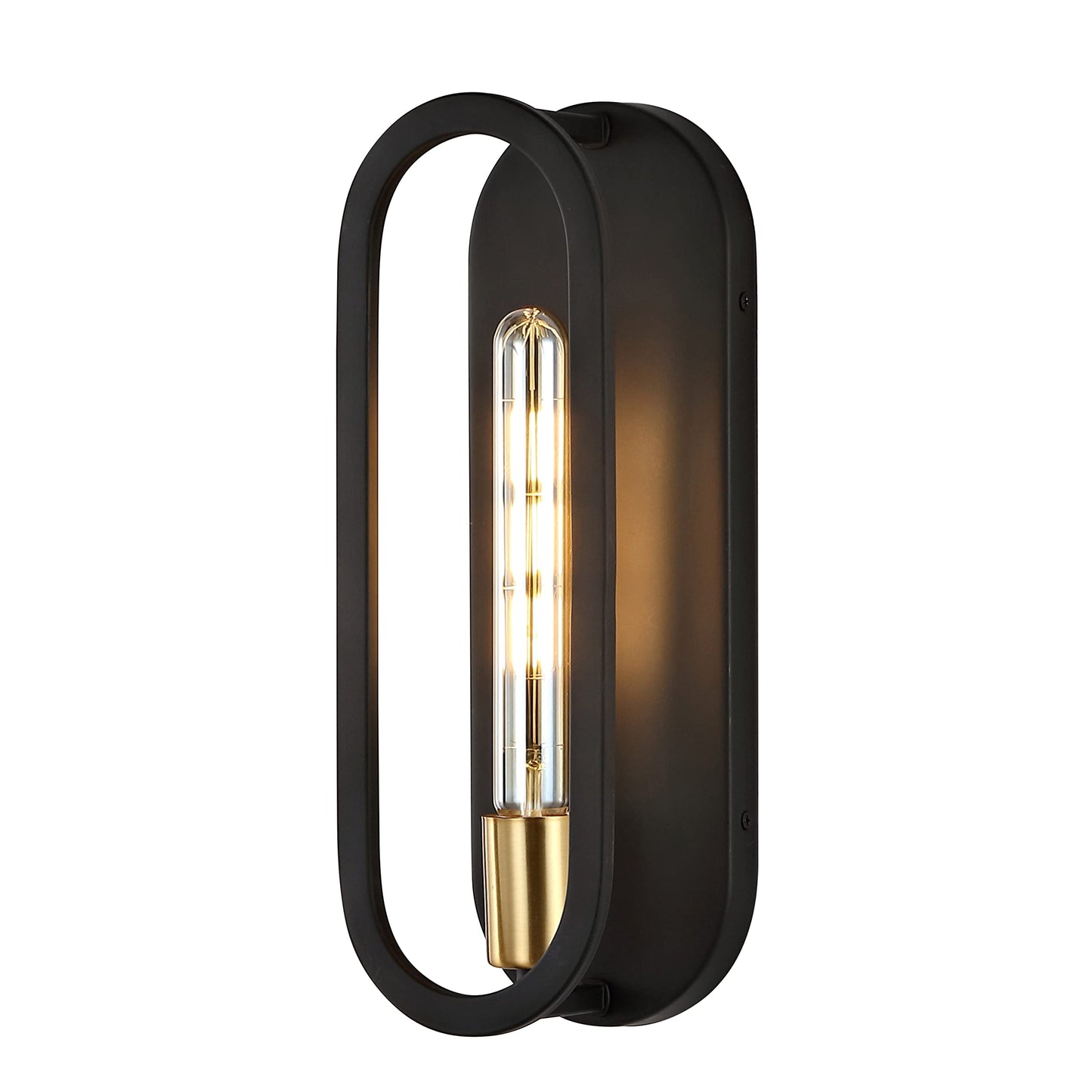 JONATHAN Y 4.75" Black/Brass Gold LED Wall Sconce, 1-Light Mid-Century Lamp for Bathroom Vanity, Bedroom, Hallway, Dimmable Bohemian Metal Fixture