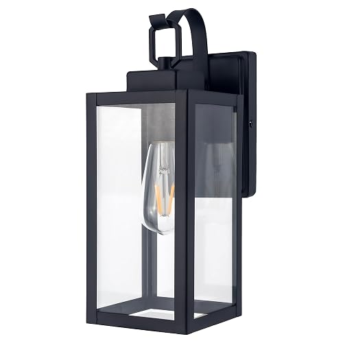 YaoKuem Outdoor Wall Lantern, Wall Sconce as Porch Lighting Fixture, E26 Medium Base, Metal Housing Plus Glass, Bulbs not Included