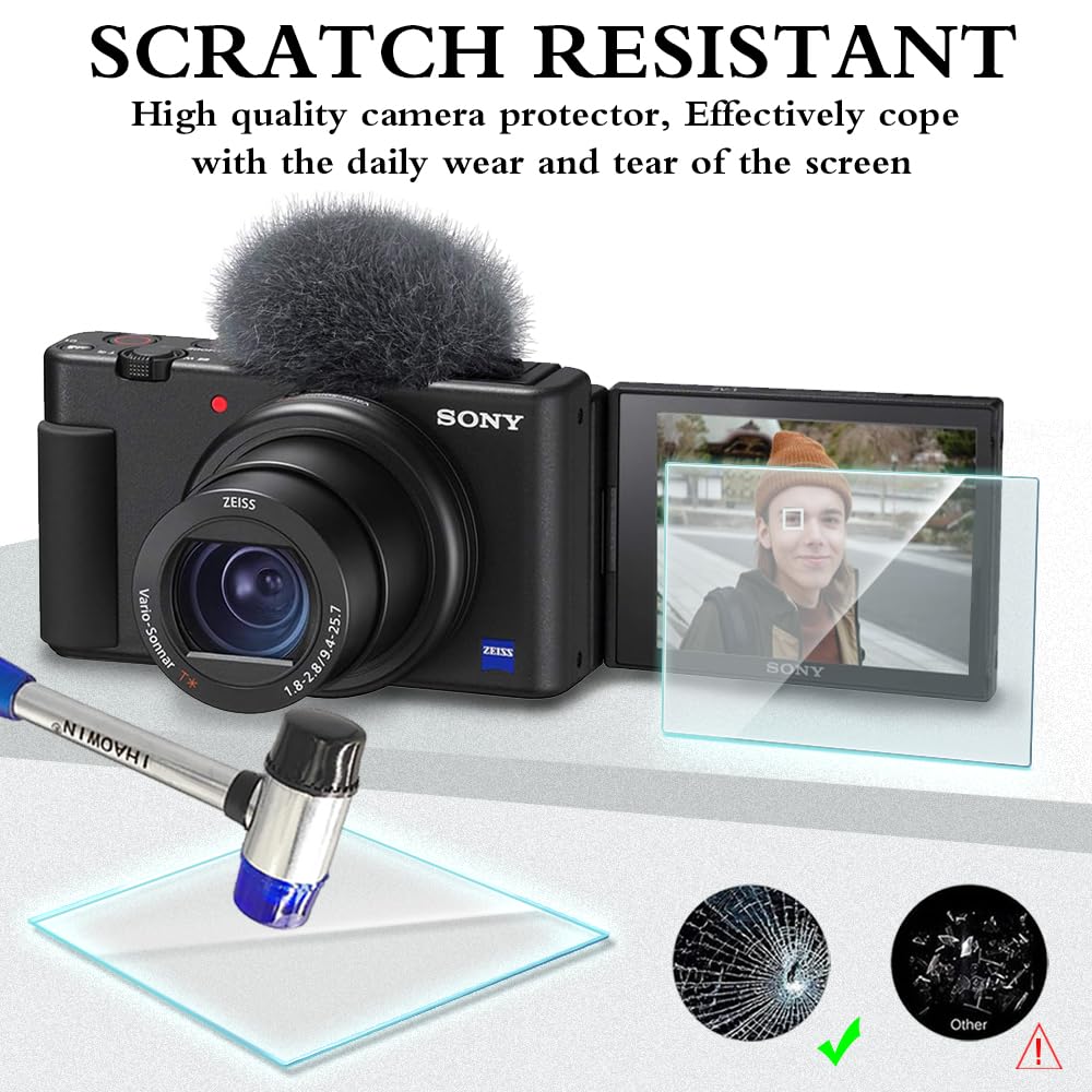 HUADU Screen Protector Compatible for Sony ZV-1F, ZV-1 II/ZV-1M2 Vlog Camera,Tempered Glass Film Anti Scratch High Definition and Soft Silicone Case