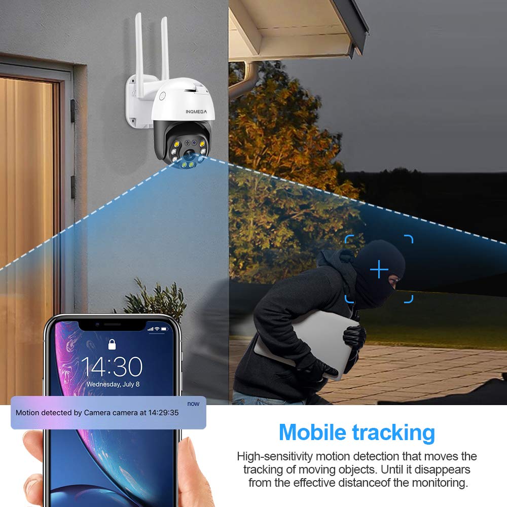 INQMEGAPRO 5MP PTZ WiFi Security Camera Outdoor, 1920P HD Wireless Surveillance Camera, Waterproof IP Camera, 2-Way Audio, Enhanced Night Vision