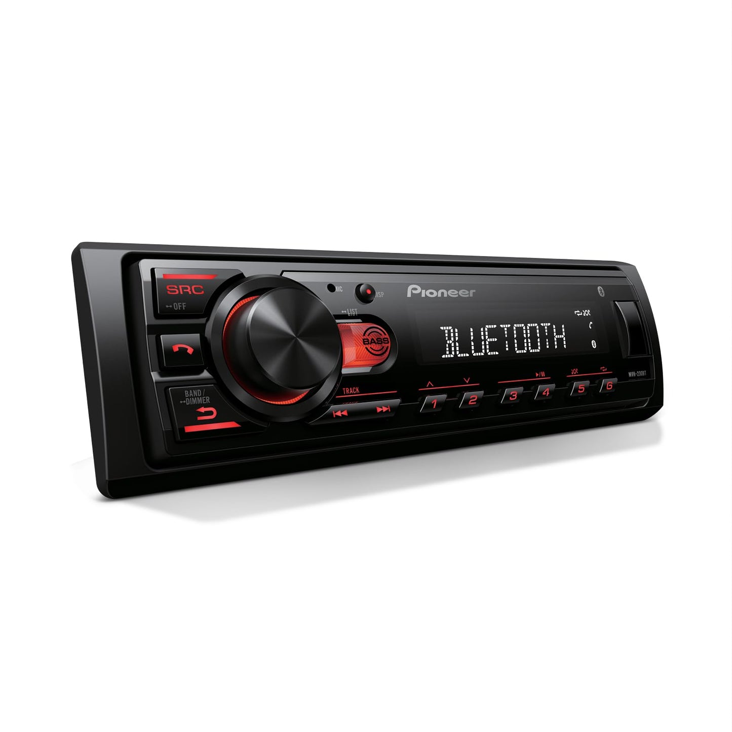 Pioneer MVH-S230BT 1-Din Digital Media Receiver - Bluetooth, USB, 50W x 4 Output, AM/FM Radio, iPhone/Android Compatible, Front/SW (Mono) Selectable
