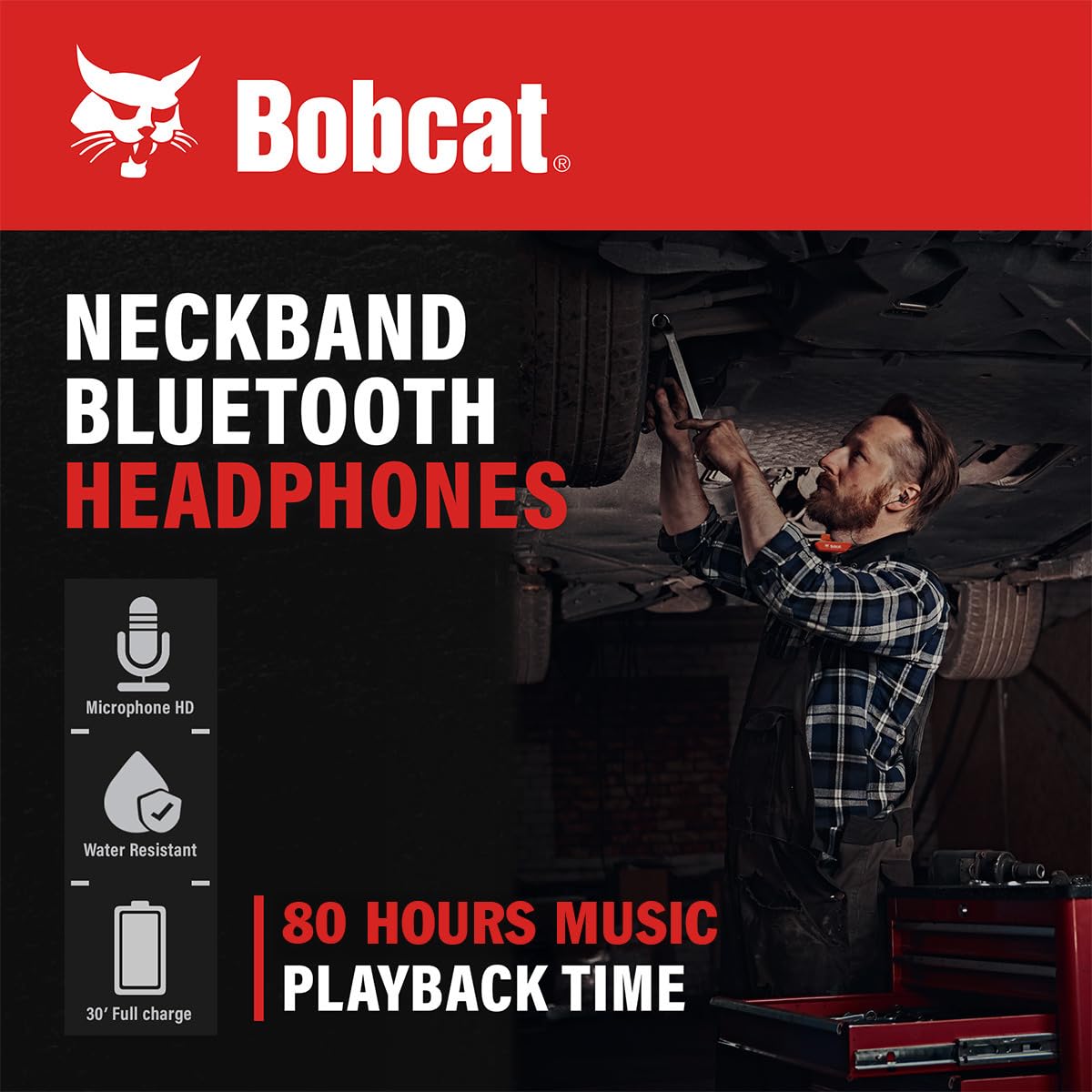 CJ TECH Bobcat Neckband Bluetooth Headphones - Earphones with Microphone, 80H Battery, Fast Charging - IPX4 Sweatproof Sports Headphones for Running…