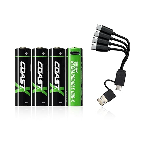 Coast AA USB-C Rechargeable Batteries, ZITHION-X, Lithium Ion 1.5v 2400 mAh, Long Lasting, Charges Under 2.5 Hours, Charging Cable Included…