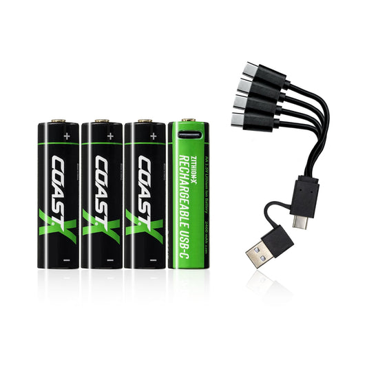 Coast AA USB-C Rechargeable Batteries, ZITHION-X, Lithium Ion 1.5v 2400 mAh, Long Lasting, Charges Under 2.5 Hours, Charging Cable Included…