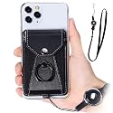 YUNCE Cell Phone Card Holder,Card Holder for Back of Cell Phone with Ring Grip Stand,Adhesive Stick-on Credit Card Wallet Pocket with Detachable Neck