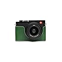 Leica Q2 Camera Case, BolinUS Handmade Genuine Real Leather Half Camera Case Bag Cover for Leica Q2 Camera Bottom Opening Version + Hand Strap (Green)