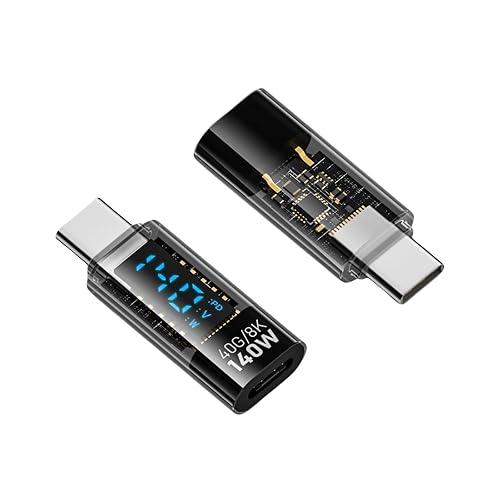 USB-C Adapter with Digital Display, 2Pack 140W type-C Male to type C Female Extension Adapter Power Meter Tester with LED Digital Displayfor iPhone…