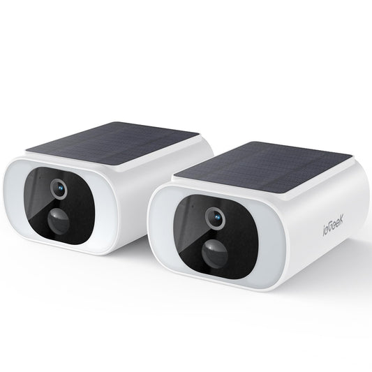 ieGeek 2 Pack Camera Outdoor Wireless, 2K Outside Cameras for Home Security, Embedded Solar Panel, AI Motion Detection, Smart Spotlight & Alarm, No