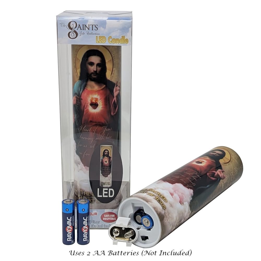 THE SAINTS COLLECTION Sacred Heart of Jesus LED Flameless Devotional Prayer Candle