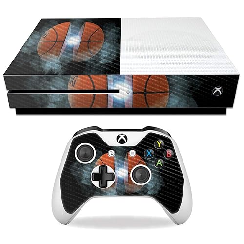MightySkins Carbon Fiber Skin for Microsoft Xbox One S - Basketball Orb | Protective, Durable Textured Carbon Fiber Finish | Easy to Apply, Remove