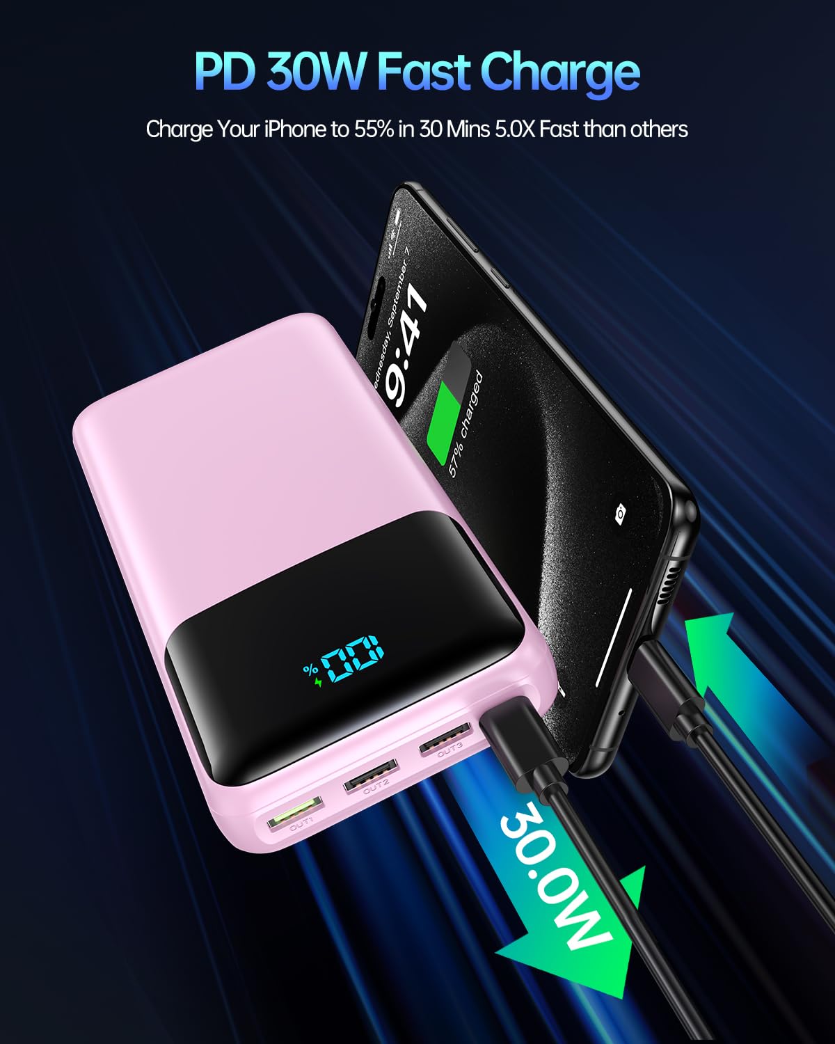 Portable Charger 50000mAh Power Bank, High Capacity External Battery Pack for Camping, USB-C PD 30W Fast Charging Portable Phone Charger for iPhone