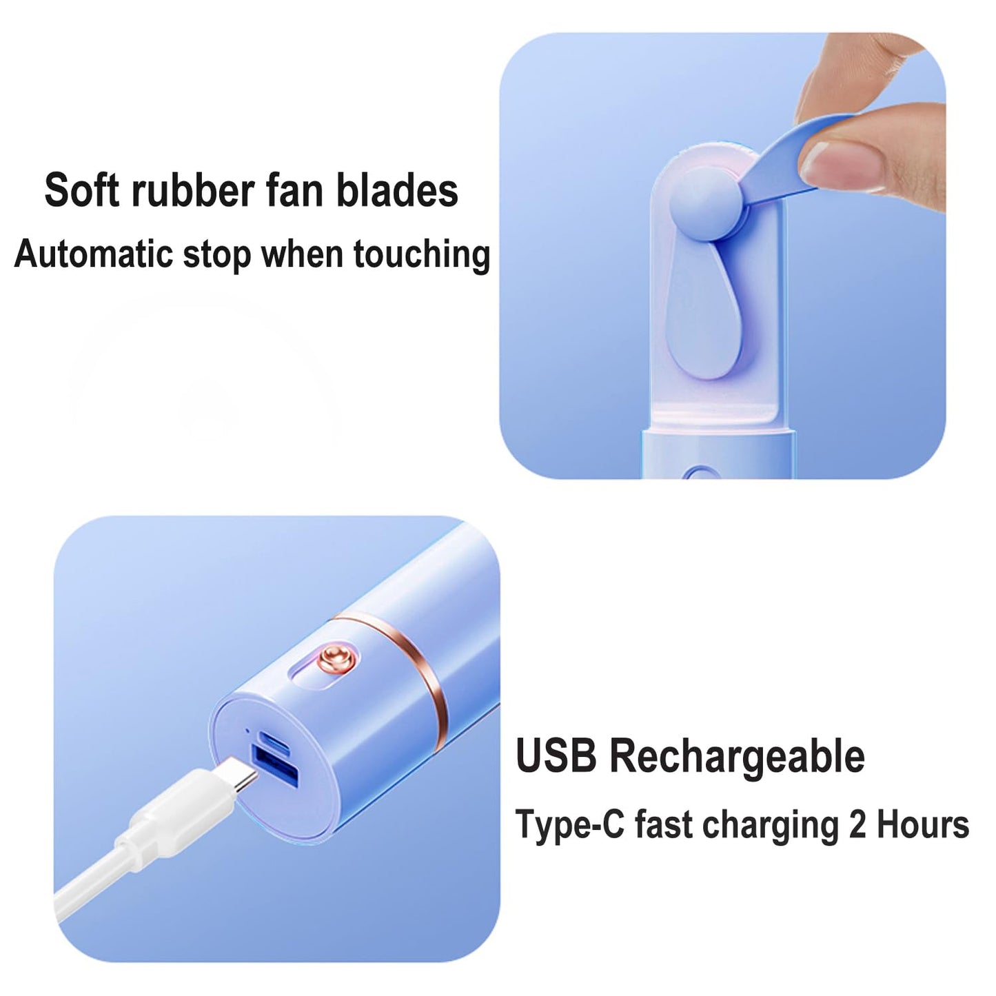 AOCOOLFAN Portable Handheld Fan, USB Rechargeable 3 Speed Personal Small Pocket Fan Travel for Girl Women Outdoor (Light Blue)