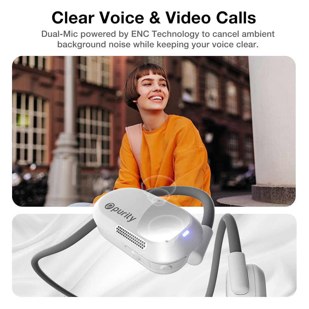 Purity Air Open Ear Headphones - True Air Conduction Wireless Bluetooth Open Ear Earbuds with Dual Mic for iPhone/Android - Secured Long Wearing